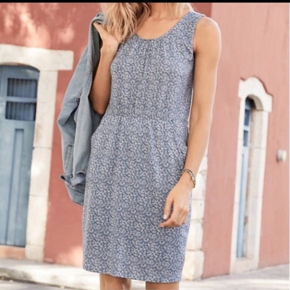 Garnet Hill Sleeveless Tencel Jersey Dress Side Pockets Blue Large - Picture 1 of 7